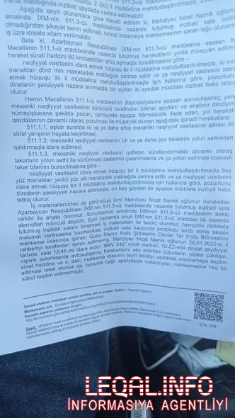 Polisin cərimələdiyi “avtoş” məhkəmədə qalib gəldi Polisin cərimələdiyi “avtoş” məhkəmədə qalib gəldi