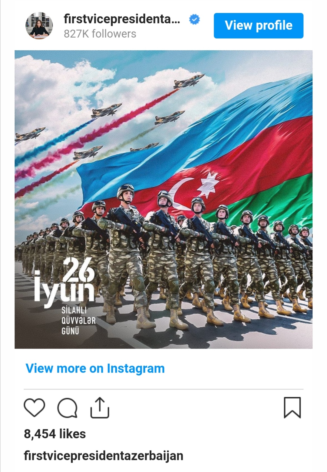 Mehriban Əliyeva Silahlı Qüvvələr Günü münasibətilə paylaşım edib Mehriban Əliyeva Silahlı Qüvvələr Günü münasibətilə paylaşım edib