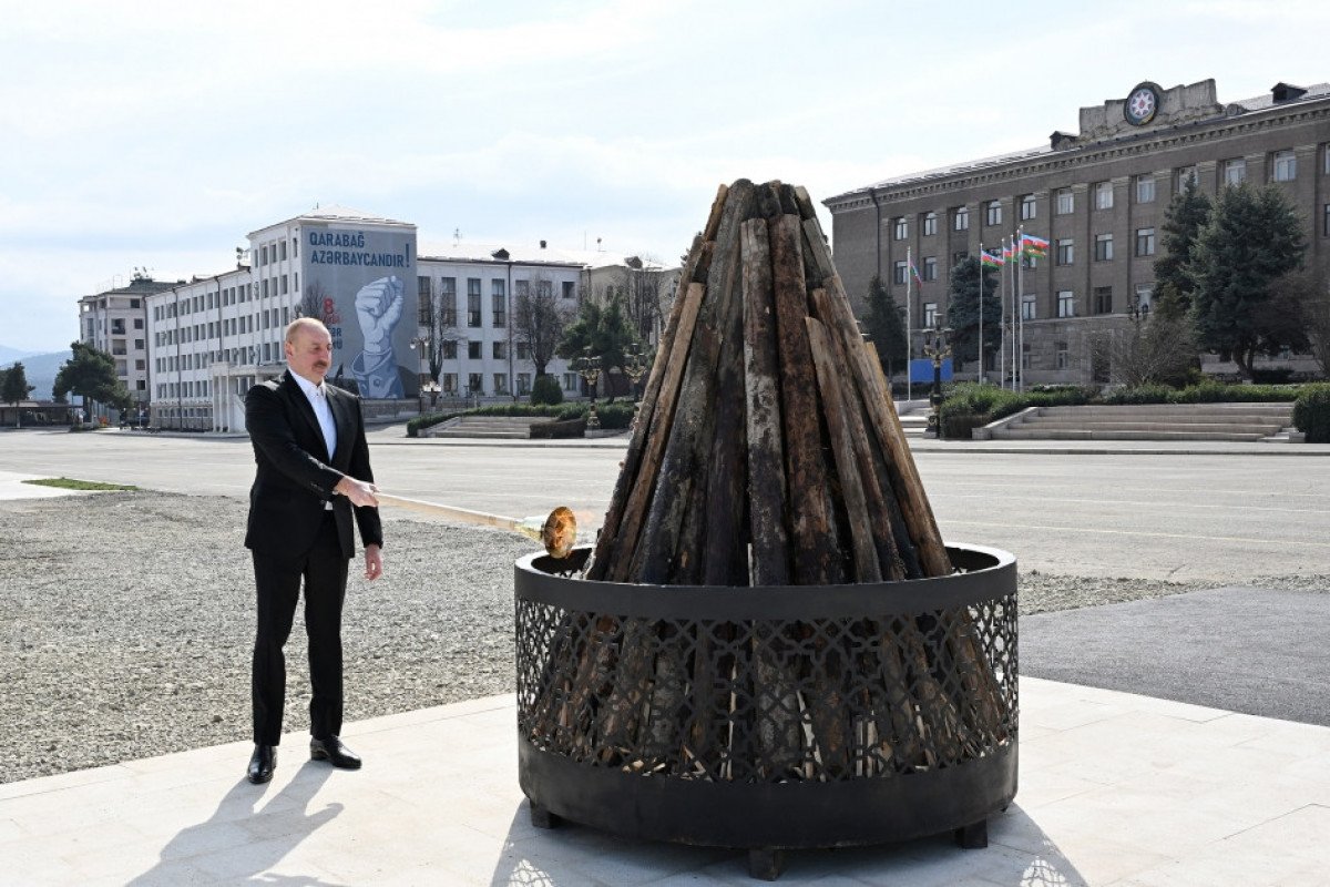 Prezident Xankəndidə Novruz tonqalını alovlandırıb, Azərbaycan xalqını təbrik edib