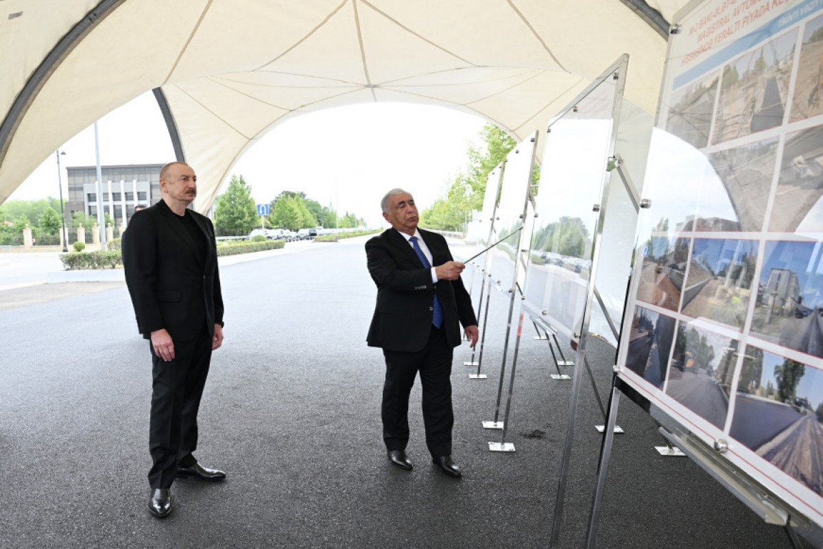 Prezident Bakı-Ələt-Qazax-Gürcüstan ilə dövlət sərhədi magistral yolunun Yevlax hissəsində görülən işlərlə tanış olub