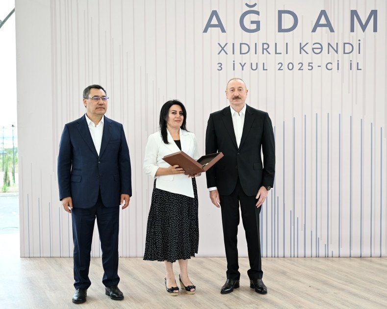 Azərbaycan və Qırğızıstan prezidentləri Ağdamın Xıdırlı kəndinin 1-ci mərhələsinin açılışında iştirak ediblər