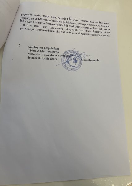 ’’Şəhid ailələri,əlillər və müharibə veteranlarının müdafiəsi’’ ictimai birliyi Habil Vəliyevin azadlığa buraxılması ilə bağlı Prezidentə müraciət etdi ’’Şəhid ailələri,əlillər və müharibə veteranlarının müdafiəsi’’ ictimai birliyi Habil Vəliyevin azadlığa buraxılması ilə bağlı Prezidentə müraciət etdi